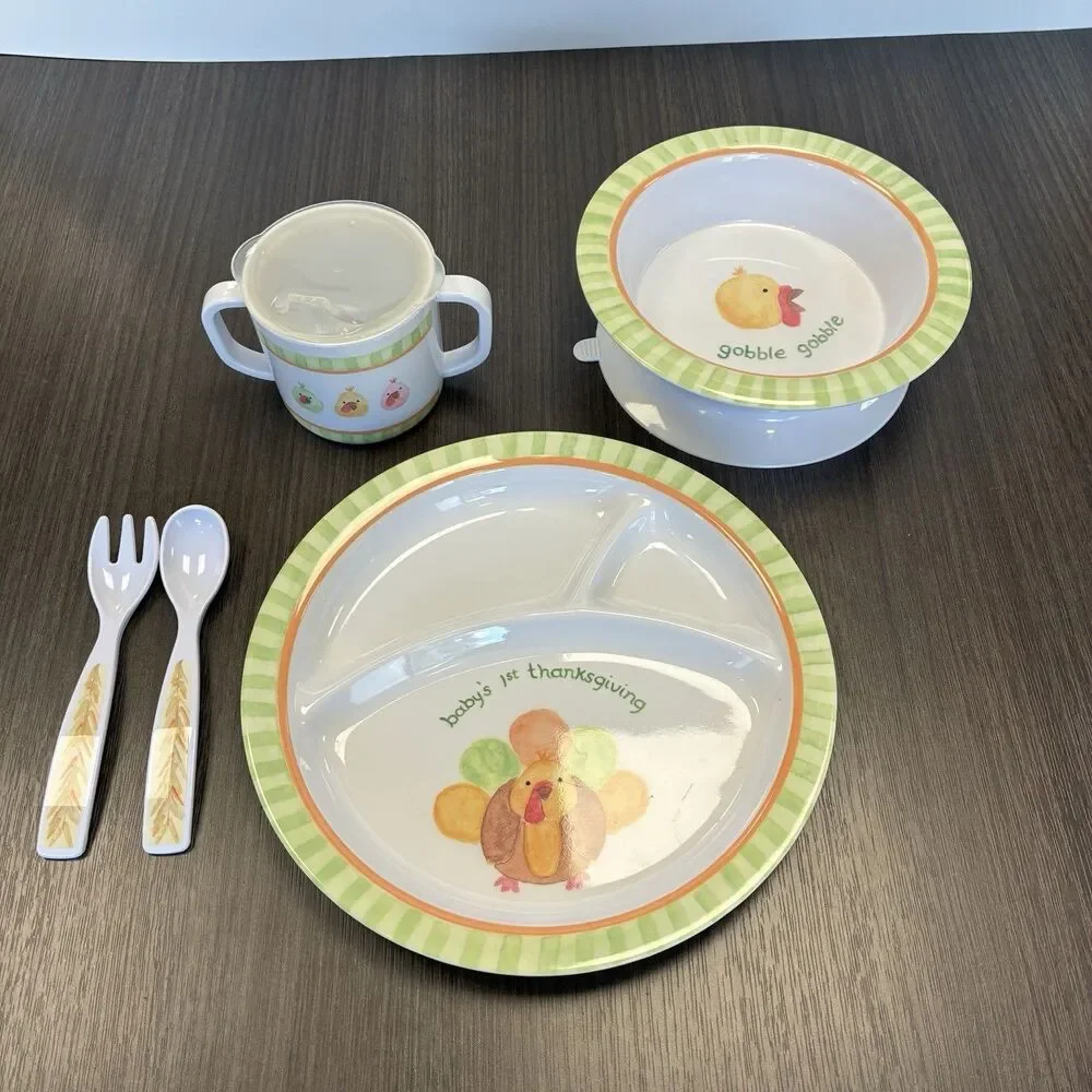 Pottery Barn Kids Baby’s First Thanksgiving Melamine 1 Child Place Setting Set